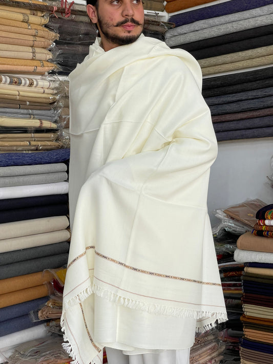 AL-02 SWAT ISLAMPUR ORIGINAL WHITE WOOL SHAWL